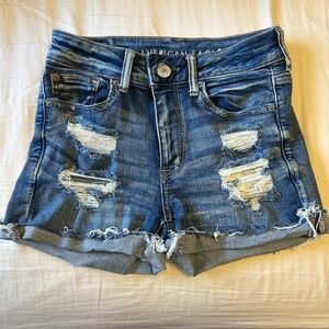 American Eagle Outfitters Women's Blue Distressed Denim Shorts